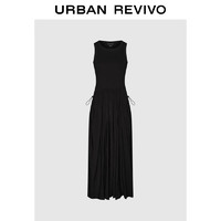 URBAN REVIVO 夏季女装法式设计感拼接抽绳无袖连衣裙 UWJ740031 黑色 XS