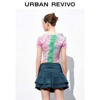 URBAN REVIVO 女装时髦休闲撞色短款修身短袖T恤 UWL440114 冷粉色 XL