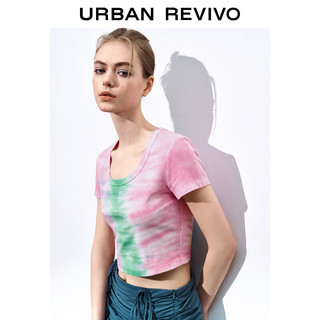 URBAN REVIVO 女装时髦休闲撞色短款修身短袖T恤 UWL440114 冷粉色 XL