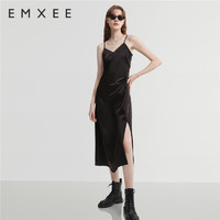 嫚熙（EMXEE）连衣裙春夏款外穿翻领短袖款女士时尚打底裙 黑色 XL