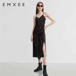 嫚熙（EMXEE）连衣裙春夏款外穿翻领短袖款女士时尚打底裙 黑色 XL
