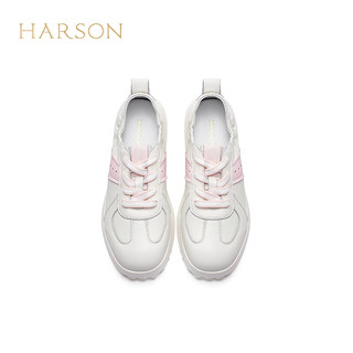 HARSON 哈森 运动休闲鞋女2024夏新百搭轻便女鞋时尚撞色小白鞋女HWC240161 米粉色 35