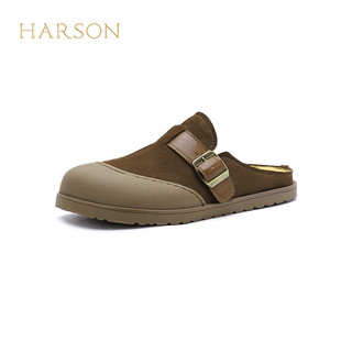 HARSON 哈森 2024款勃肯鞋女复古文艺外穿包头半凉拖鞋HM240601 卡其色 35