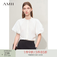 AMII2024夏纯色小立领灯笼袖修身无弹府绸平纹衬衫女款 米白 155/80A/S