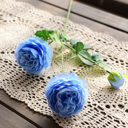行湘 牡丹仿真花絹花假花 客廳餐桌擺件花瓶插花 藍色