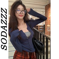 SODAZZZ 纯欲长袖T恤女秋季23新款修身显瘦小心机内搭外穿打底上衣