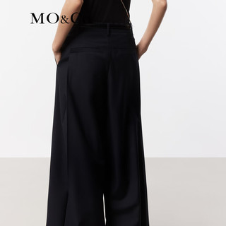 MO&Co.2024夏含羊毛高腰压褶百慕大阔腿裤休闲裤MBD2PAT023 黑色  S/160