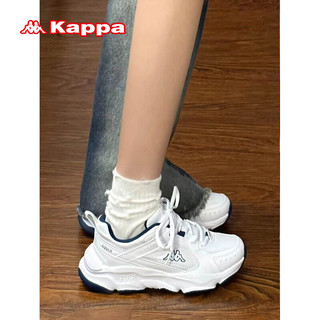 卡帕（Kappa）运动老爹鞋子女鞋2024厚底增高小白鞋 01CJ漂白/影蓝 36