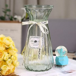 盛世泰堡 玻璃花瓶插花瓶干花滿天星仿真花容器客廳裝飾擺件 透明色 22cm