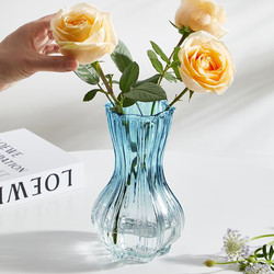 盛世泰堡 玻璃花瓶透明植物插花瓶水培客廳擺件彩色漸變藍蒜頭