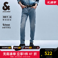 杰克·琼斯（JACK&JONES）夏修身版型舒适磨破潮亲肤柔软高弹牛仔裤长裤男裤224232090 中蓝牛仔E39 厚款 中蓝牛仔E39 190/92A/XXLR