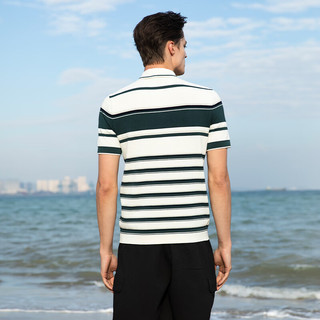 威可多（VICUTU）短袖针织衫男24年夏季商务Polo领休闲半袖VRW24284853 白色条纹 170/88A