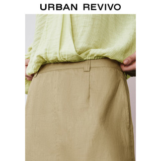 URBAN REVIVO 女士时尚复古休闲简约百搭开衩半身裙 UWH540033 卡其 XXS