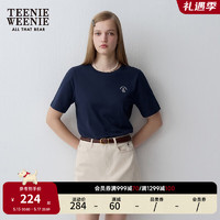 Teenie Weenie小熊女装2024夏季简约休闲直筒圆领短袖T恤上衣 藏青色 155/XS