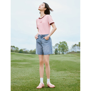 茵曼（INMAN）米雷系列刺绣T恤2024夏季女装短袖显瘦百搭小个子上衣 浅粉红 L