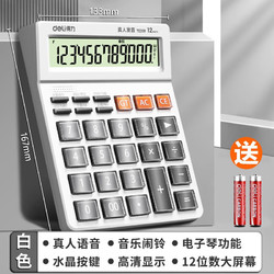 deli 得力 TE201语音计算器12位显示透明大按键大屏幕计算机多功能财务会计用计算器办公用品 白色