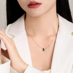 CHOW TAI SENG 周大生 绿野仙踪蝴蝶项链女纯银珍珠时尚气质孔雀石520礼物送女友