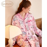 GUKOO 果壳 春秋款女士睡衣mikko系列蝴蝶结开衫长袖家居服套装