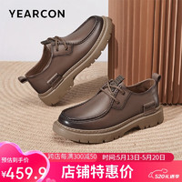 YEARCON 意尔康 皮鞋男2024年系带厚底复古男单鞋英伦风商务鞋 96613W 卡其 42