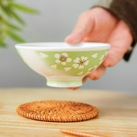 美濃燒 釉下彩簡約家用日式復古陶瓷家用碗4.5英寸平成綠櫻米飯碗