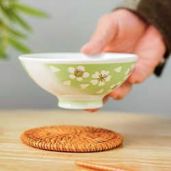 TOKI MINOYAKI 美濃燒 釉下彩簡約家用日式復古陶瓷家用碗4.5英寸平成綠櫻米飯碗