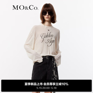 MO&Co.2024夏美式印花高支长绒棉轻薄长袖T恤上衣MBD2TEE008 米白色  L/170