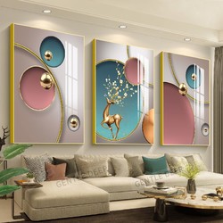 品美 北歐輕奢客廳三聯沙發背景墻裝飾畫3SL-1高檔大氣壁畫餐廳掛畫