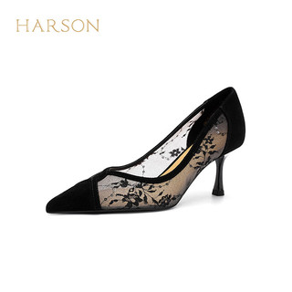 哈森尖头细跟单鞋24夏季时尚百搭高跟鞋轻便高级感婚宴鞋女HWS240232 黑色 39