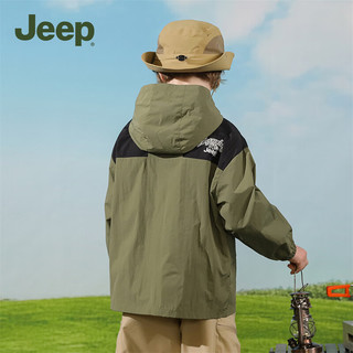 Jeep童装儿童防晒衣男女童夏季装防紫外线沙滩海边防晒服外套 军绿 175cm