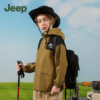 Jeep童装儿童防晒衣男女童夏季装防紫外线沙滩海边防晒服外套 深卡其 130cm