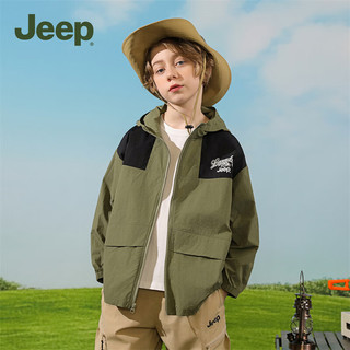 Jeep童装儿童防晒衣男女童夏季装防紫外线沙滩海边防晒服外套 军绿 160cm