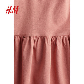 H&M童装女童连衣裙2024夏季棉质腰部碎褶无袖连衣裙1227370 浅铁锈红 150/76
