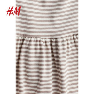 H&M童装女童连衣裙2024夏季棉质腰部碎褶无袖连衣裙1227370 褐色/条纹 110/56