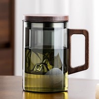 HEISOU 高硼硅耐热玻璃杯茶杯茶水分离观山泡茶杯办公室家用透明水杯男
