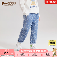 PawinPaw卡通小熊童装2024春季男童卡通满印牛仔长裤时尚潮酷 Indigo牛仔蓝色/55 110