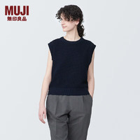 无印良品（MUJI） 女式 强捻网眼 法国袖毛衣 女款夏季 纯棉全棉背心 BA1OJA4S 藏青色 XL (165/92A)