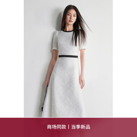 欧时力 提花泡泡袖短袖连衣裙24新夏中长肌理感显瘦 本白 M
