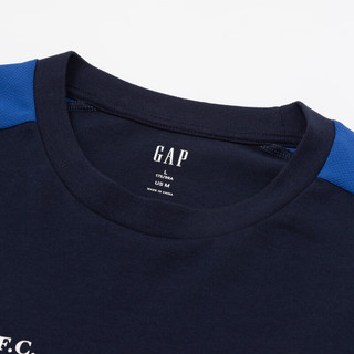 Gap男女装2024夏季圆领撞色拼接短袖T恤宽松运动上衣885845 海军蓝 180/100A(XL) 亚洲尺码
