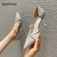 DAPHNE 達芙妮 高跟鞋女2023新款夏季尖頭鏤空網紗中空性感細跟仙女風涼鞋