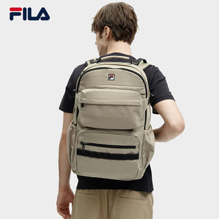 FILA 斐乐520男士背包2024休闲双肩包电脑包大容量 珠贝卡其-LK XS