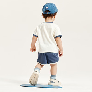 迷你巴拉巴拉男童女童宝宝短袖套装夏季亲肤印花运动两件套 灰蓝80236 90cm