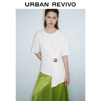 URBAN REVIVO 女士设计感金属饰褶皱棉质短袖T恤 UWG440101 本白 S