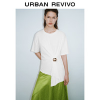 URBAN REVIVO 女士设计感金属饰褶皱棉质短袖T恤 UWG440101 本白 XL