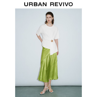URBAN REVIVO 女士设计感金属饰褶皱棉质短袖T恤 UWG440101 本白 XL