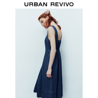 URBAN REVIVO 女都市休闲复古水洗时髦牛仔连衣裙UWU840061 蓝色 XS