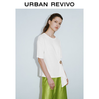 URBAN REVIVO 女士设计感金属饰褶皱棉质短袖T恤 UWG440101 本白 XL