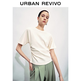 URBAN REVIVO 夏季女装时尚简约基础收褶圆领修身T恤衫 UWG440058 米白 XL