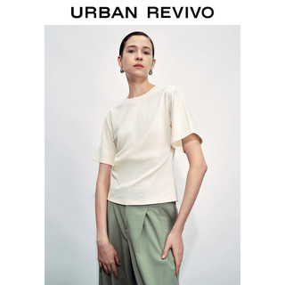 URBAN REVIVO 夏季女装时尚简约基础收褶圆领修身T恤衫 UWG440058 米白 XL