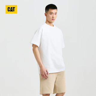 CAT卡特24夏T恤男户外休闲简约宽松纯色短袖圆领短袖T恤 白色 M