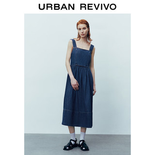 URBAN REVIVO 女都市休闲复古水洗时髦牛仔连衣裙UWU840061 蓝色 XL